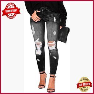Ripped Skinny Jeans High Waist Stretch Denim Distressed Slim Fit